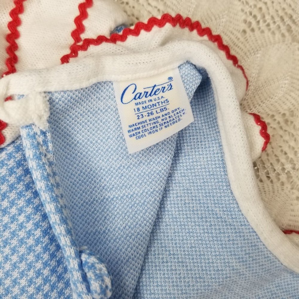 Carter's girls checkered one piece suit blue ivory size 18 months made in USA - Picture 7 of 8
